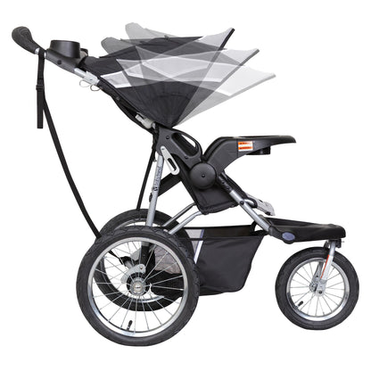 Baby Trend Expedition Jogging-Kinderwagen Phantom – Leichter All-Terrain-Jogger mit feststellbarem Schwenkrad, kompatibel mit Babyschalen, 5-Punkt-Gurt, zusätzlicher Stauraum, verstellbares Verdeck