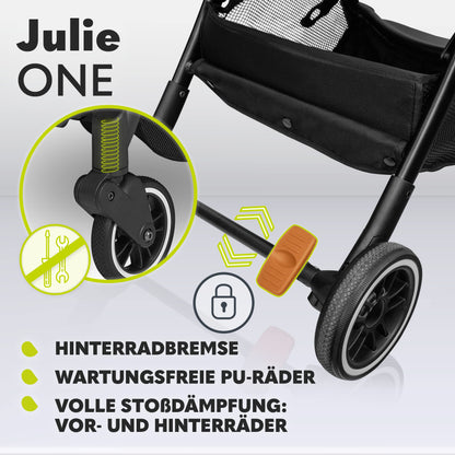 LIONELO Julie One Buggy Kinderwagen bis 22 kg, verstellbare Rückenlehne und Fußstütze, Moskitonetz, Beinwärmer, Getränkehalter und Transporttasche, zusammenklappbar TROPICAL GREEN