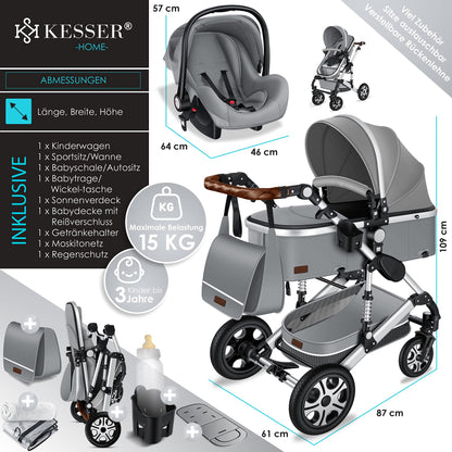 KESSER® Loops 3 in 1 Kinderwagen Kombikinderwagen Komplett-Set